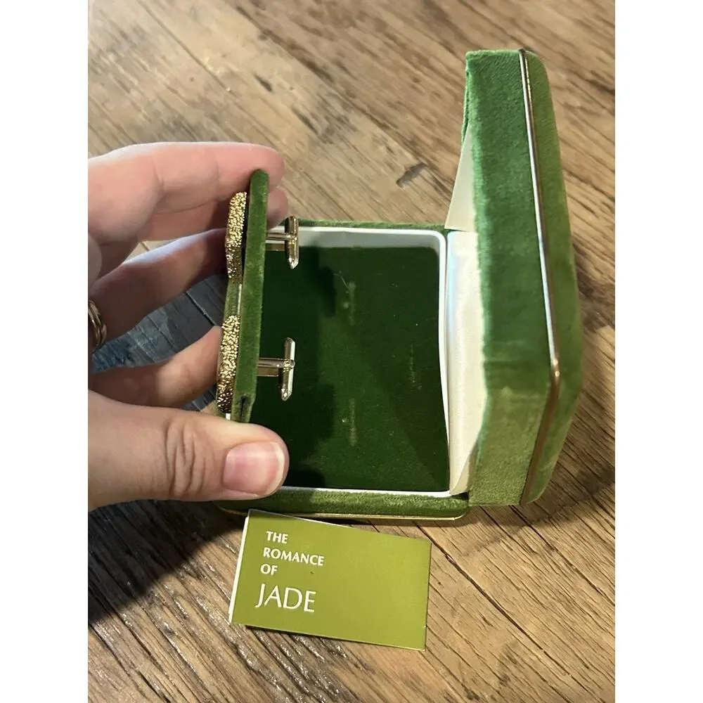 Vintage Grand Prix Swank Jade Cufflinks Gold Tone w Box & Romance of Jade
